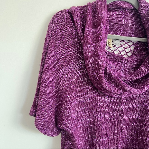 BKE Y2K Shimmer Knit Cowl Neck Top Fishnet Detail Purple Size Small - Picture 5 of 12